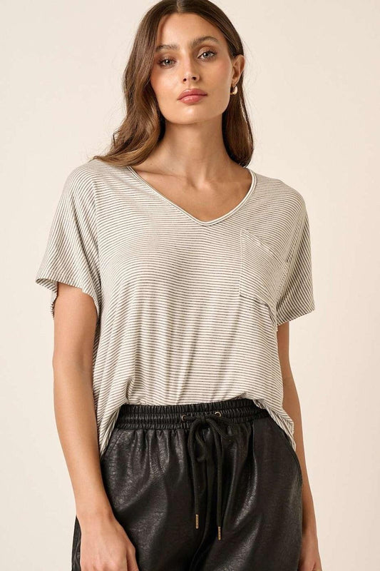 Mittoshop Striped V-Neck Short Sleeve T-Shirt Carauana Store