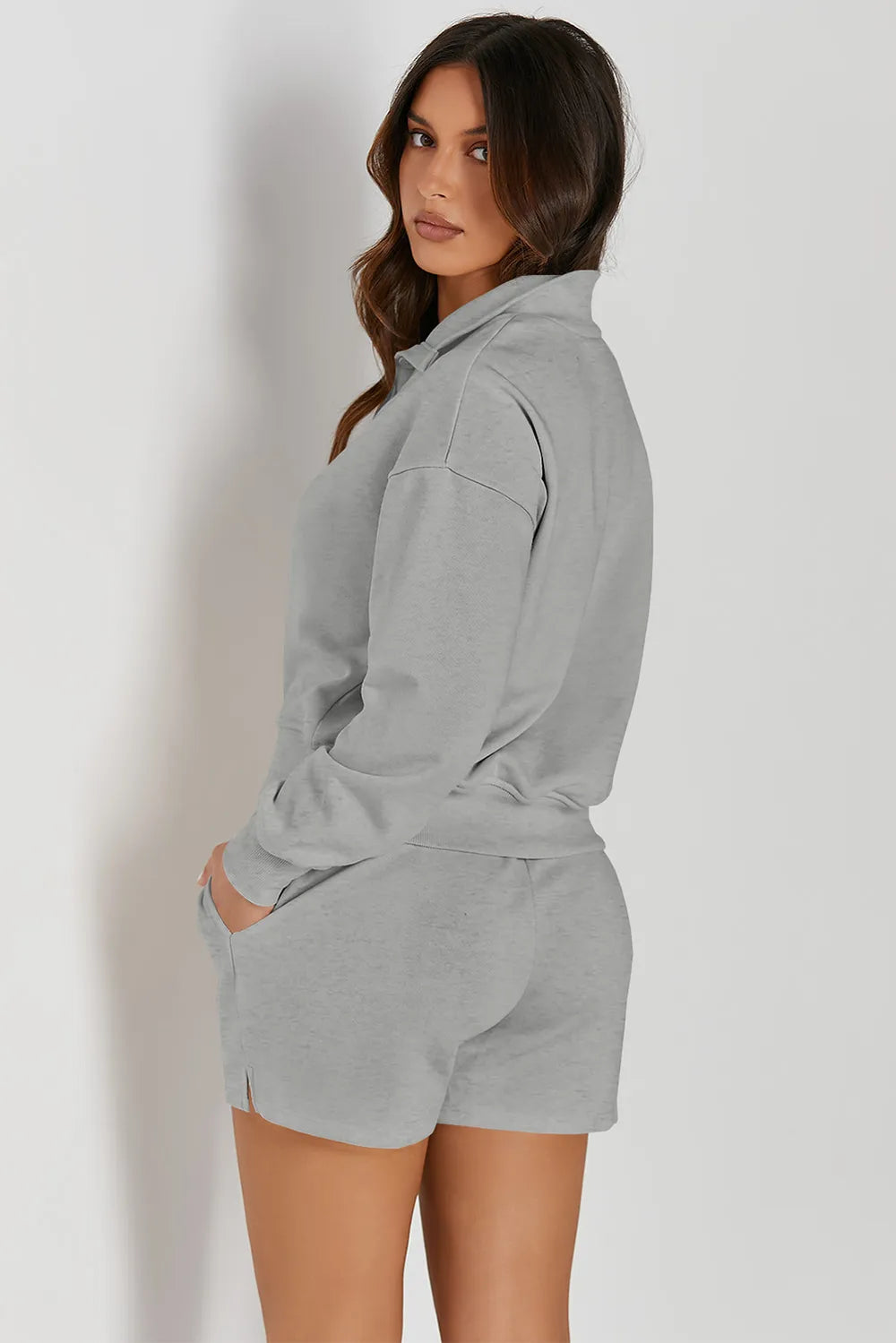 Half Button Sweatshirt and Shorts Active Set Carauana Store