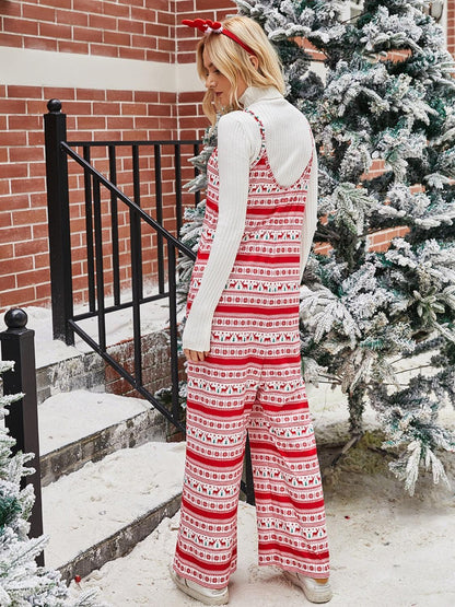 Christmas Color Contrast Wide-Legged Jumpsuit