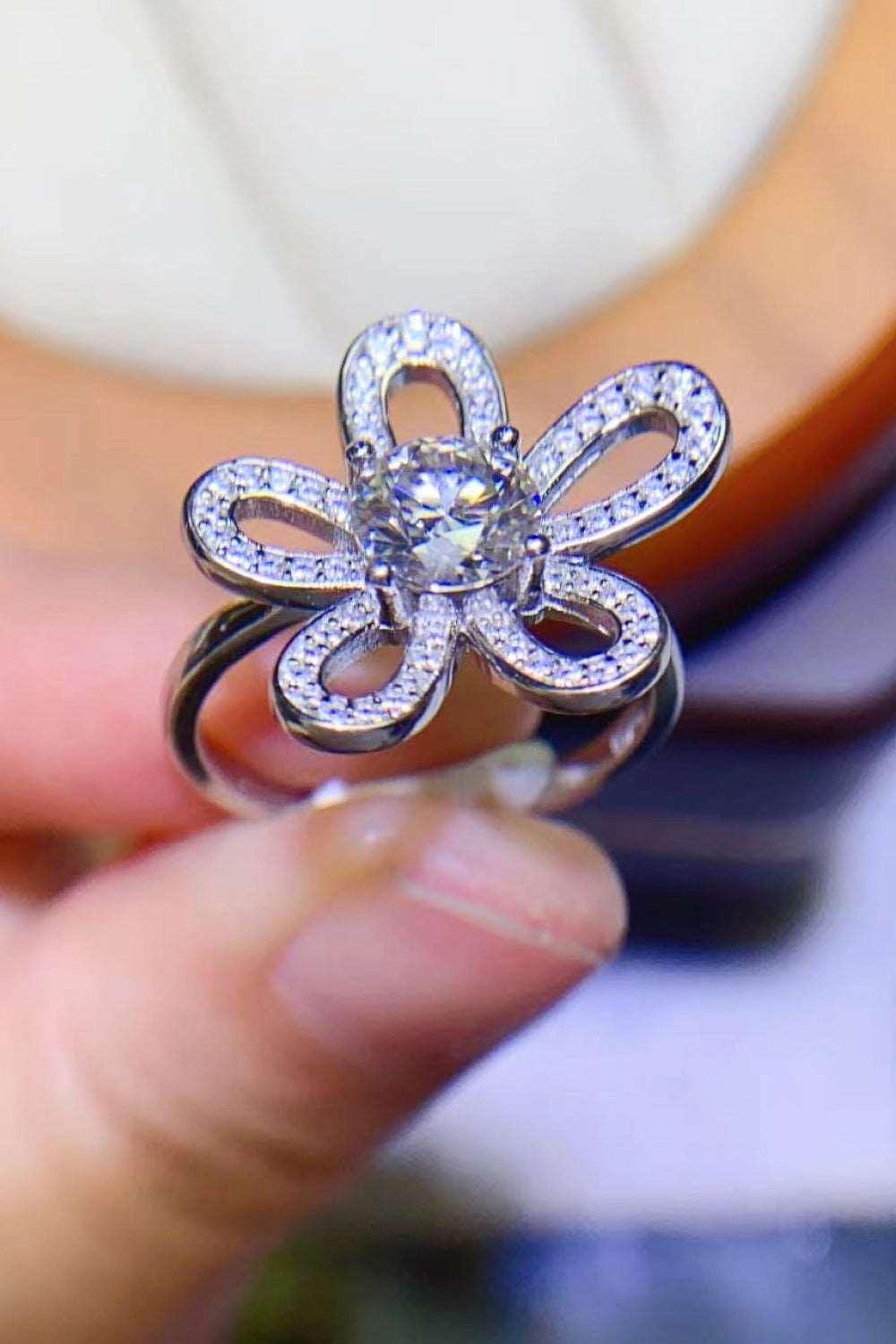 1 Carat Moissanite Flower-Shape Open Ring