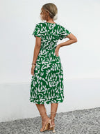 Printed V-Neck Short Sleeve Dress Carauana Store