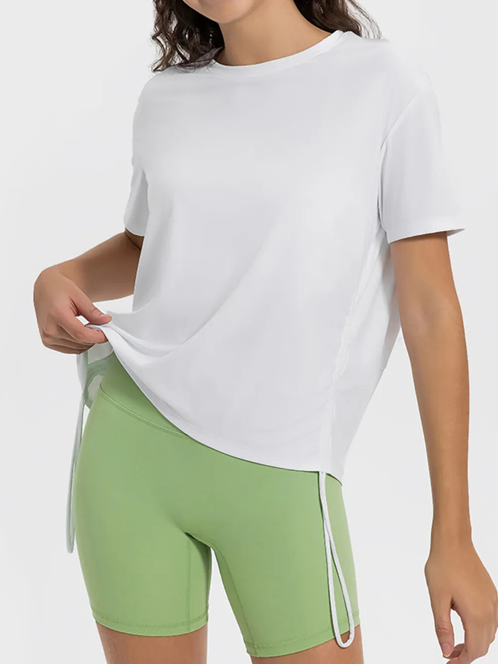 Millennia Drawstring Round Neck Short Sleeve Active T-Shirt Carauana Store