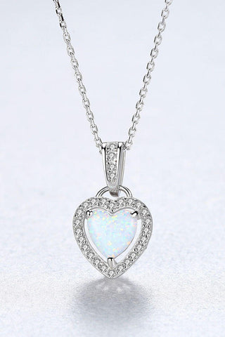 Opal Heart Pendant 925 Sterling Silver Necklace