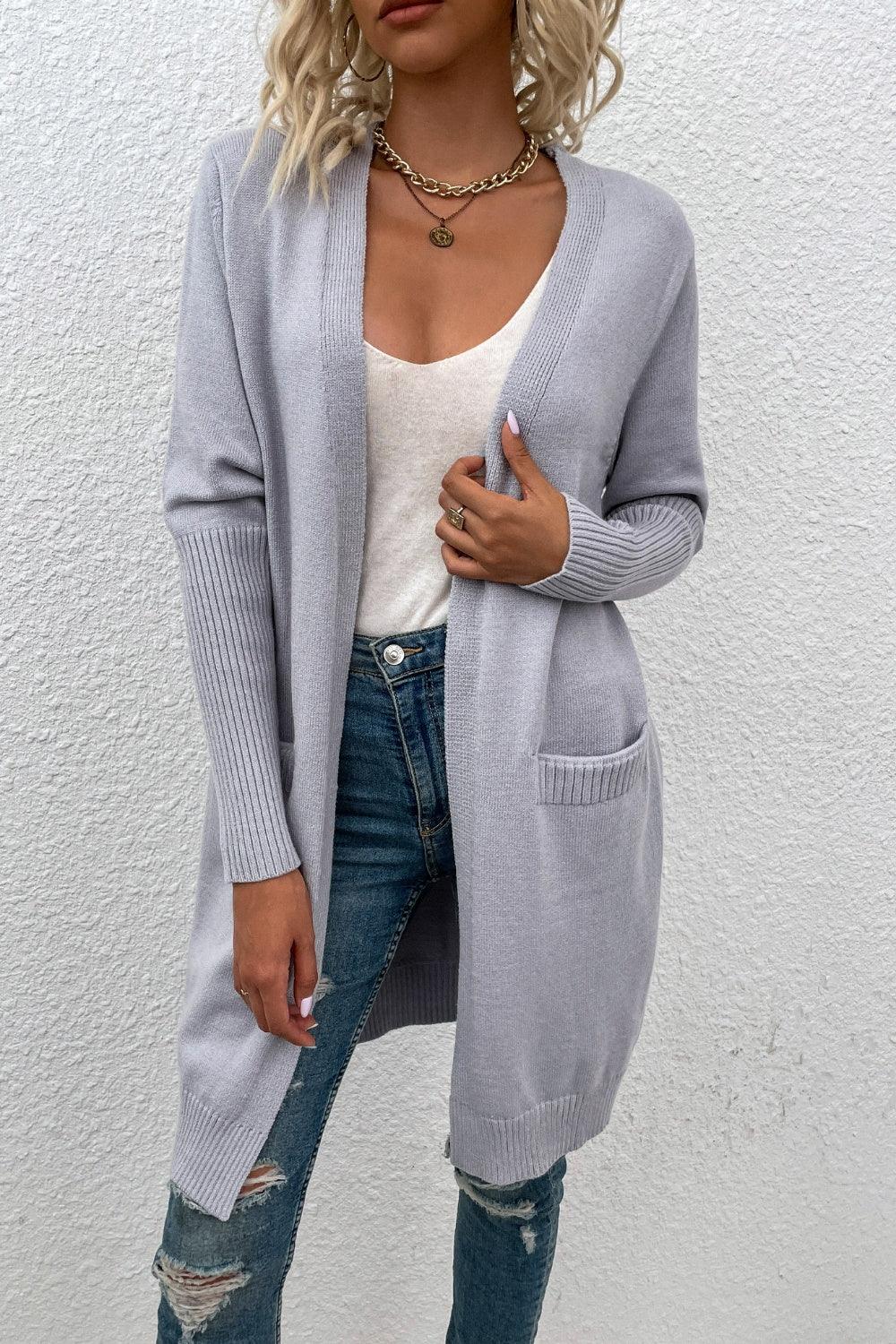 Open Front Long Sleeve Cardigan with Pockets