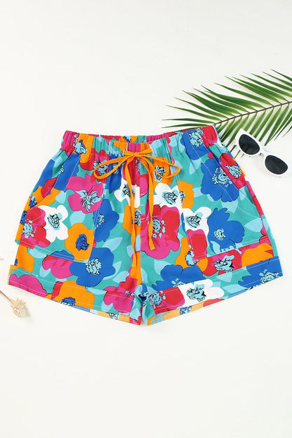 Drawstring Printed High Waist Shorts