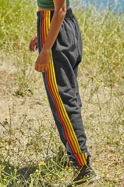 Contrast Striped Elastic Waist Active Pants Carauana Store