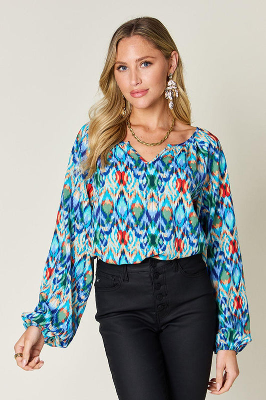 Double Take Full Size Printed Balloon Sleeve Blouse Carauana Store