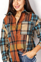 Double Take Plaid Curved Hem Shirt Jacket with Breast Pockets Carauana Store