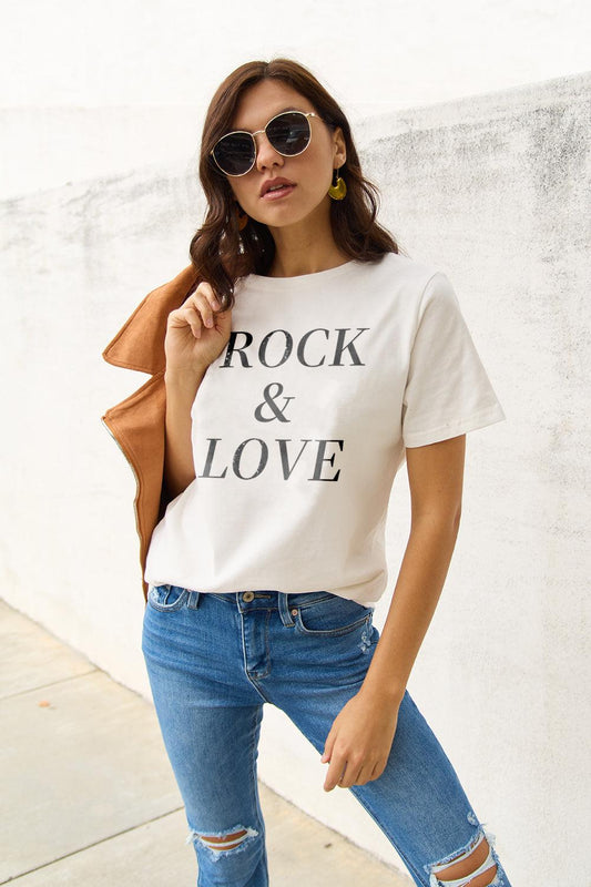 Simply Love Full Size ROCK & LOVE Short Sleeve T-Shirt Carauana Store
