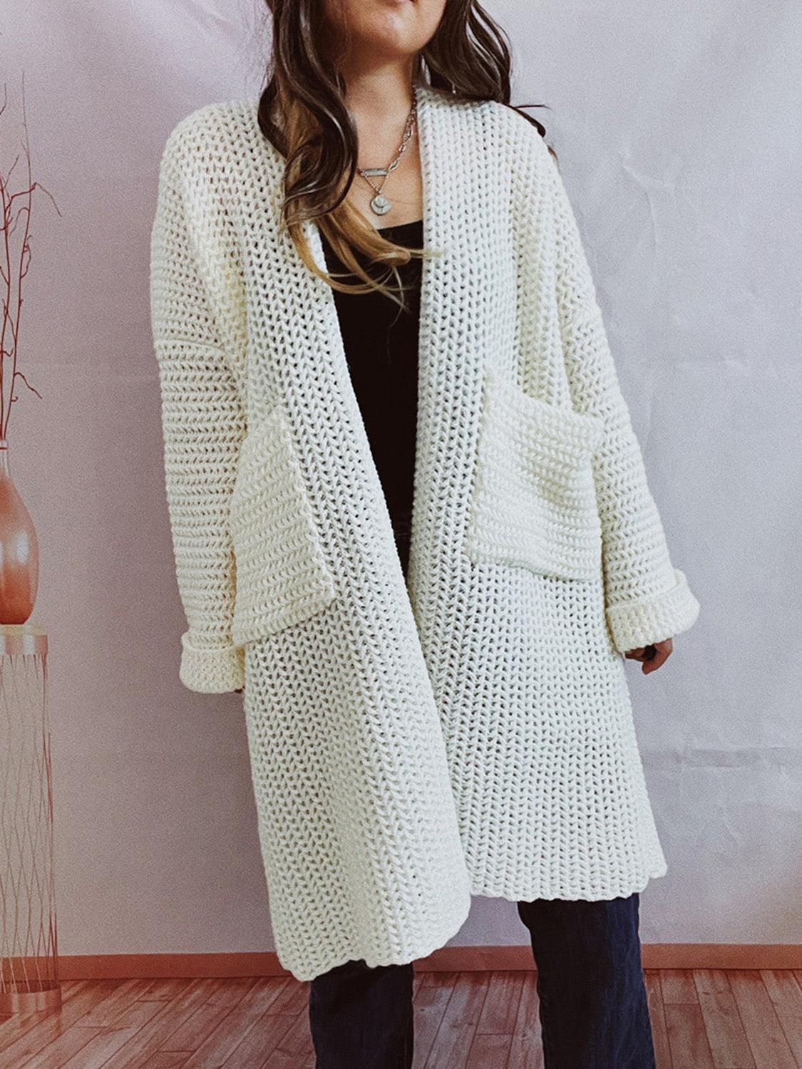 Open Front Long Sleeve Cardigan with Pockets