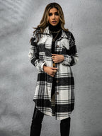 Plaid Collared Neck Long Sleeve Coat Carauana Store