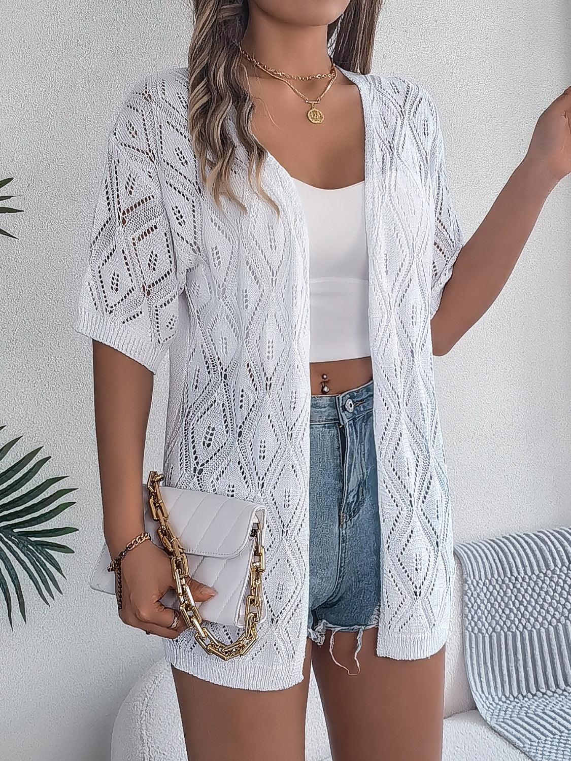 Openwork Open Front Half Sleeve Cardigan