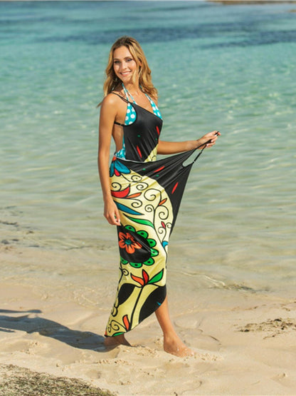 Printed Spaghetti Strap Cover Up