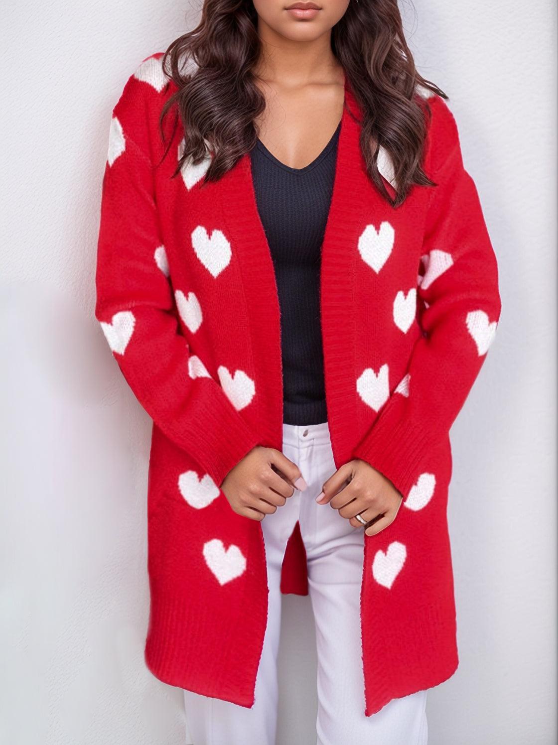 Heart Open Front Long Sleeve Cardigan