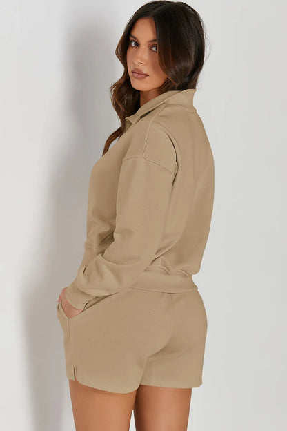 Half Button Sweatshirt and Shorts Active Set Carauana Store