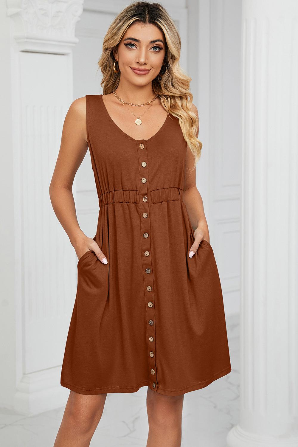 Buttoned Wide Strap Mini Dress