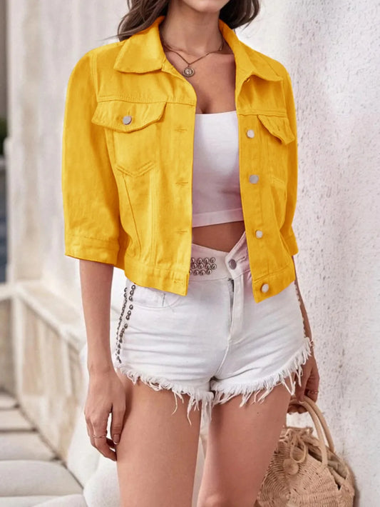 Full Size Cropped Denim Jacket Plus Size Carauana Store