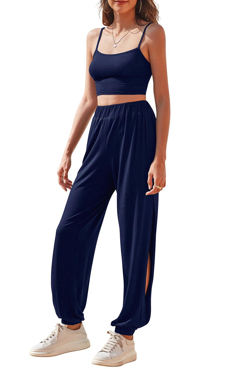 Cropped Cami and Side Split Joggers Set