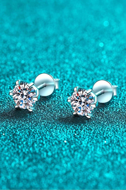 1 Carat Moissanite Rhodium-Plated Stud Earrings