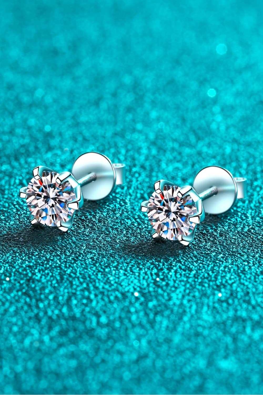 1 Carat Moissanite Rhodium-Plated Stud Earrings