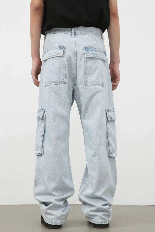 Men's Wide Leg Jeans with Cargo Pockets Carauana Store