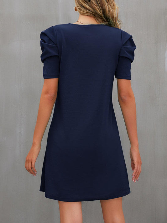Round Neck Puff Sleeve Mini Dress Carauana Store