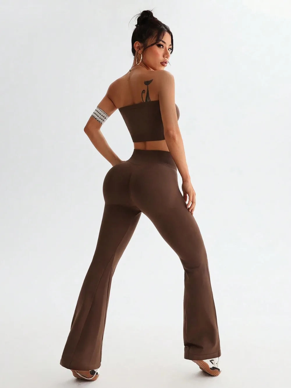 Tube Top and High Waist Flare Pants Active Set Carauana Store
