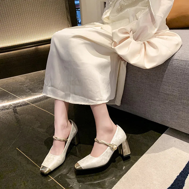 Square Toe Block Heels Pumps