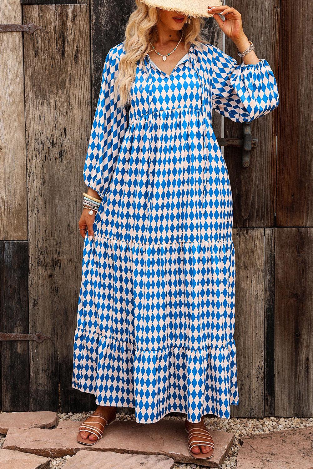 Printed Tie Neck Maxi Dress