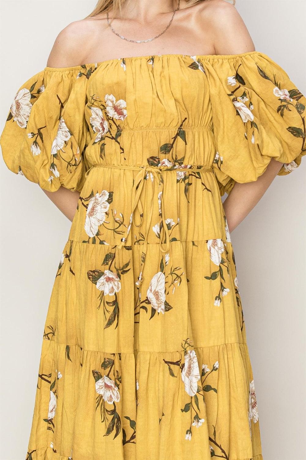 HYFVE Floral Puff Sleeve Tiered Dress