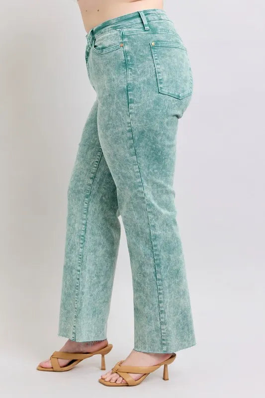 Judy Blue Full Size High Waist Garment Dyed Raw Hem Dad Jean Plus Size Carauana Store