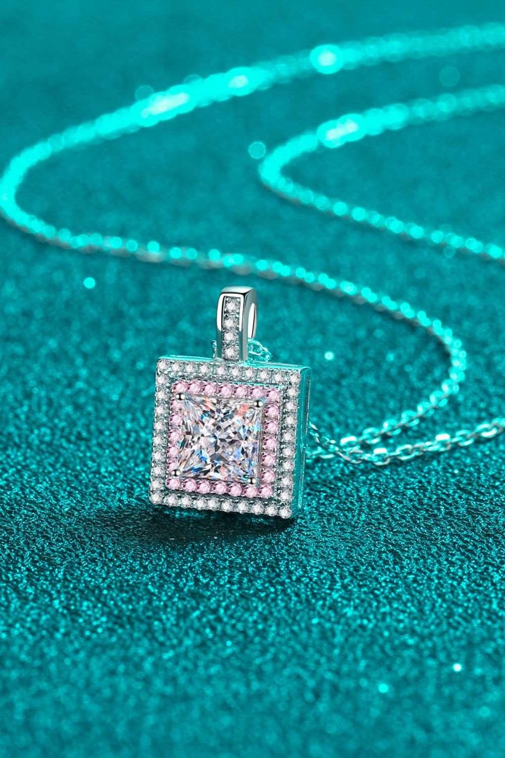 1 Carat Moissanite Square Pendant Chain Necklace