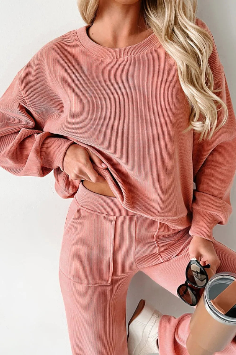 Round Neck Long Sleeve Top and Pants Set Carauana Store