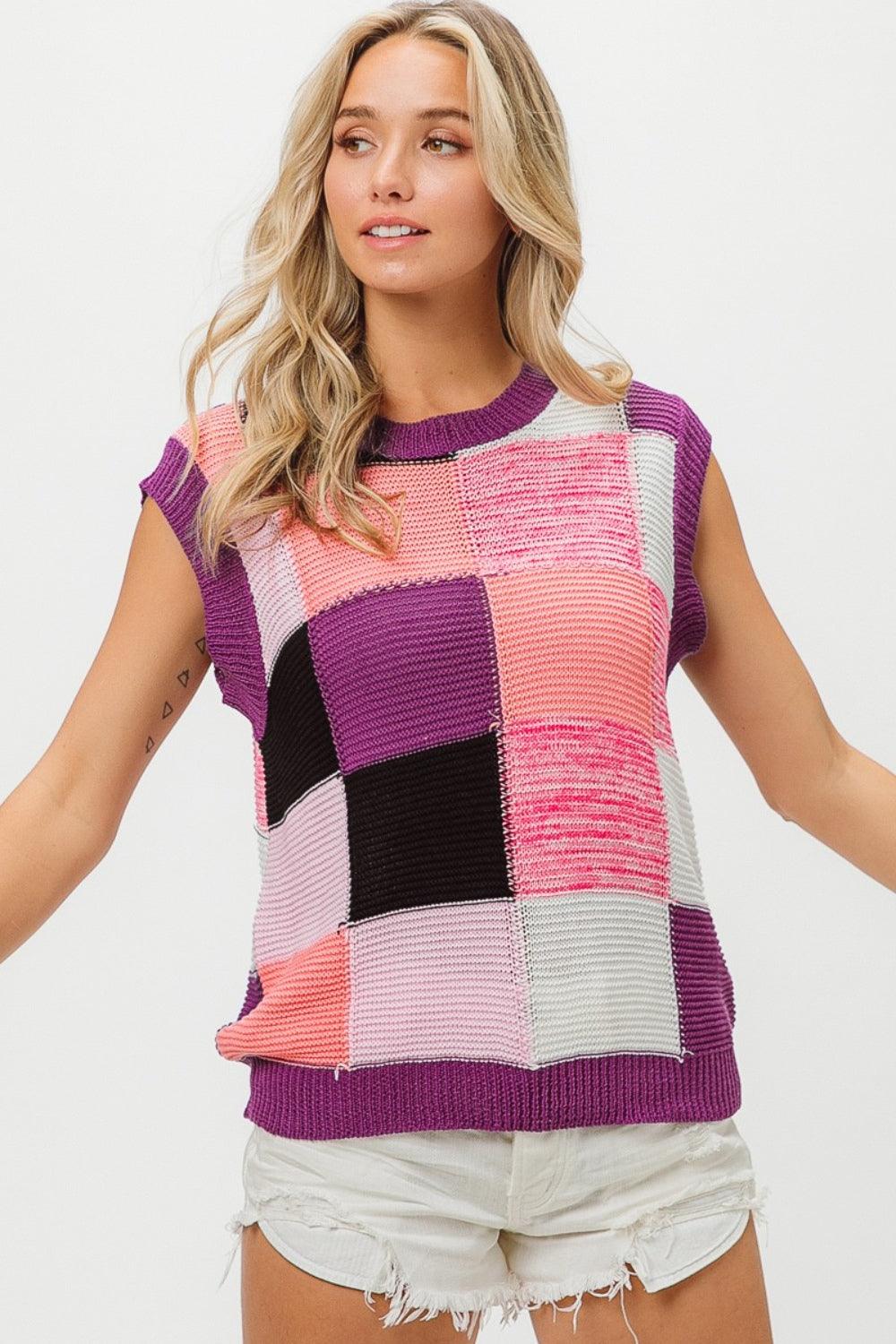 BiBi Color Block Round Neck Sweater Vest