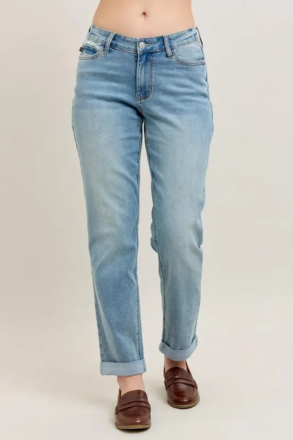 Judy Blue Full Size V-Front Cuff Boyfriend Jeans Plus Size Carauana Store