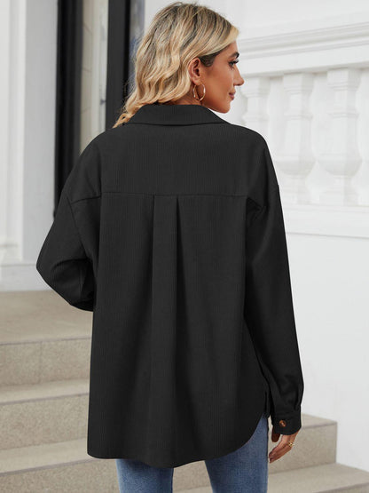 Button Up Dropped Shoulder Long Sleeve Outerwear