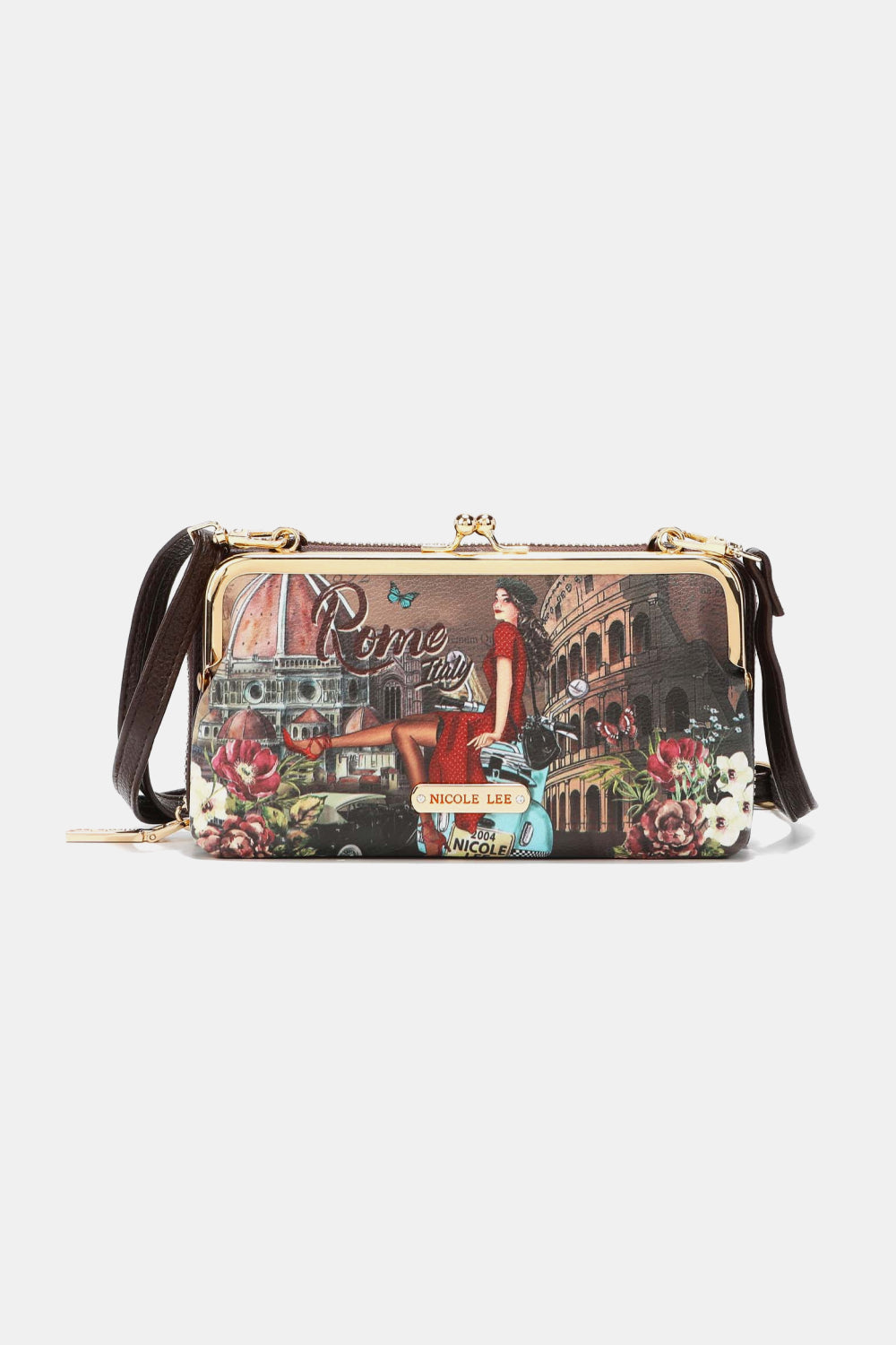 Nicole Lee USA Signature Kiss Lock Crossbody Wallet 