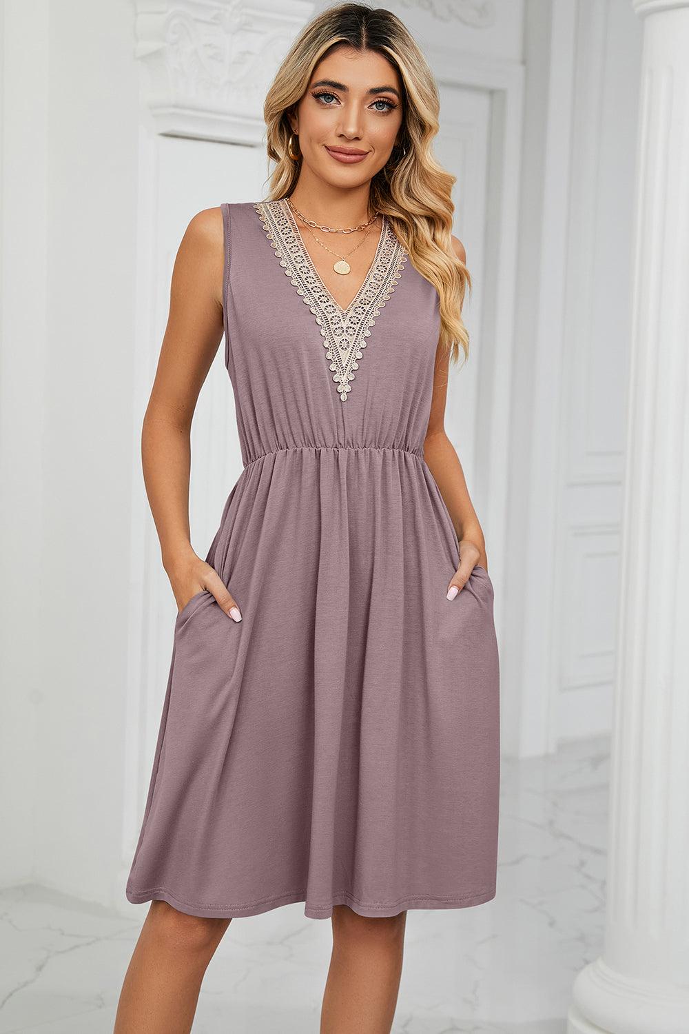 Pocketed V-Neck Wide Strap Dress