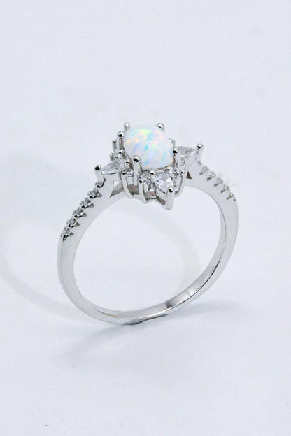 Platinum-Plated Opal and Zircon Ring