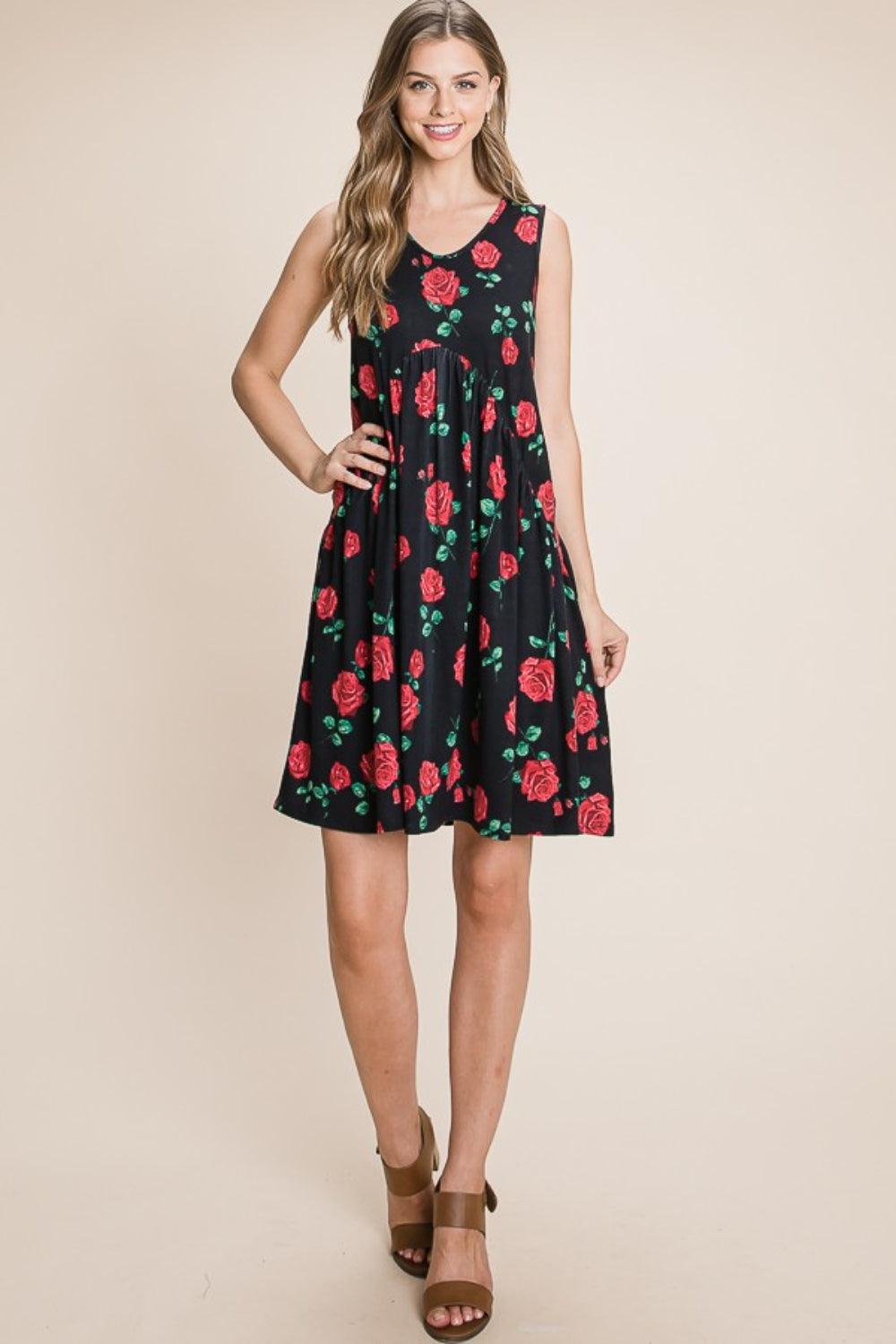 BOMBOM Floral Ruched Tank Dress