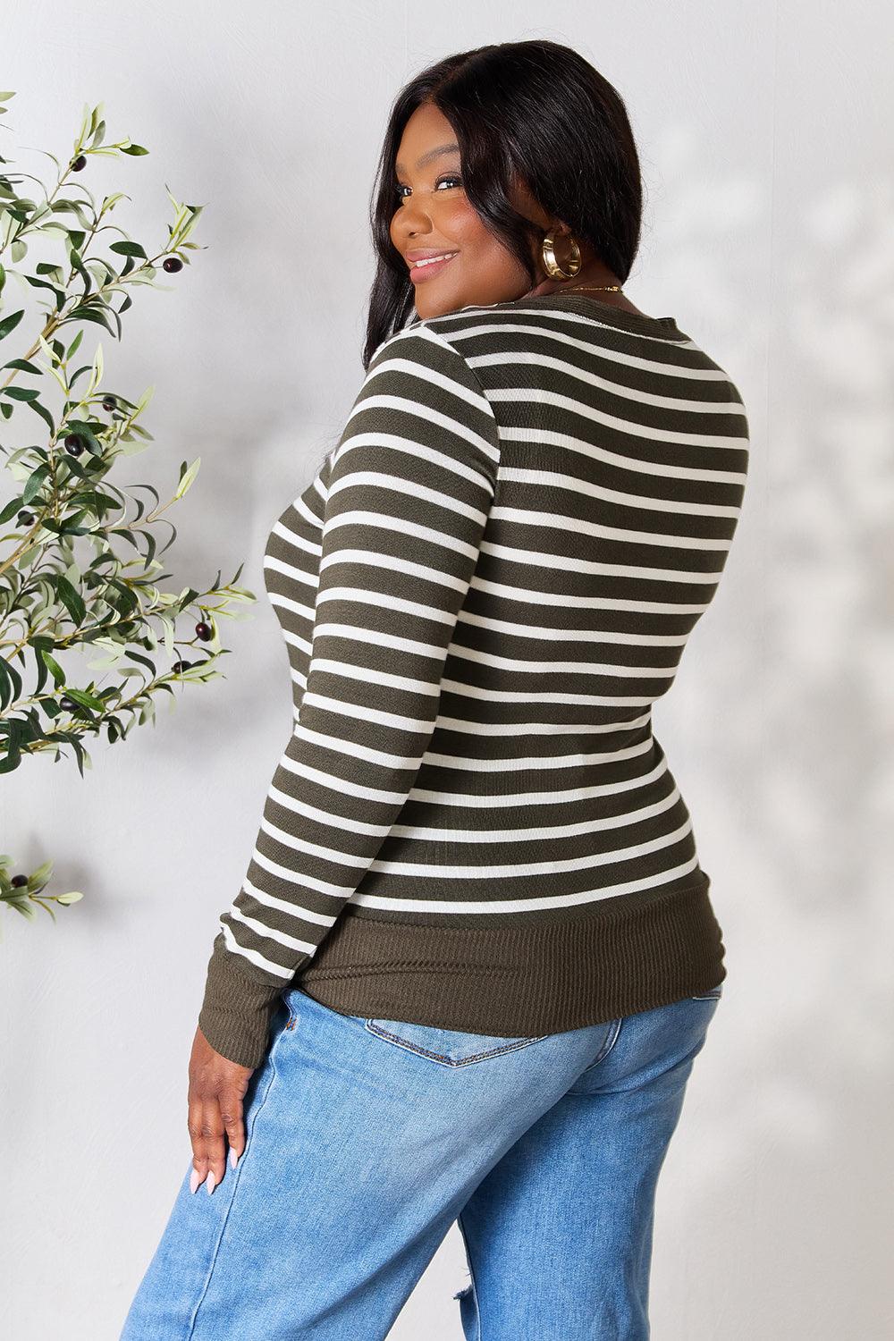 Zenana Full Size Striped Snap Down Cardigan