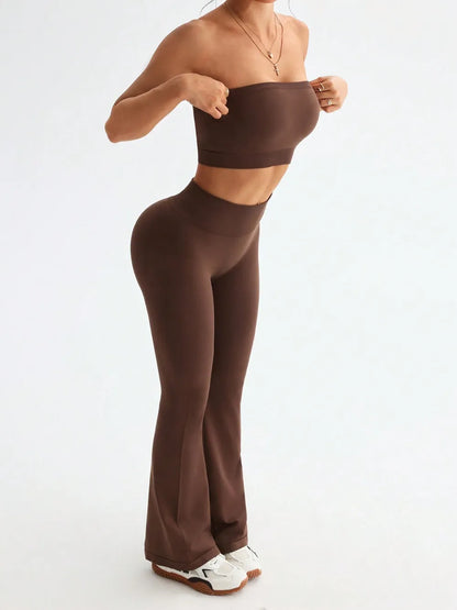 Tube Top and High Waist Flare Pants Active Set Carauana Store