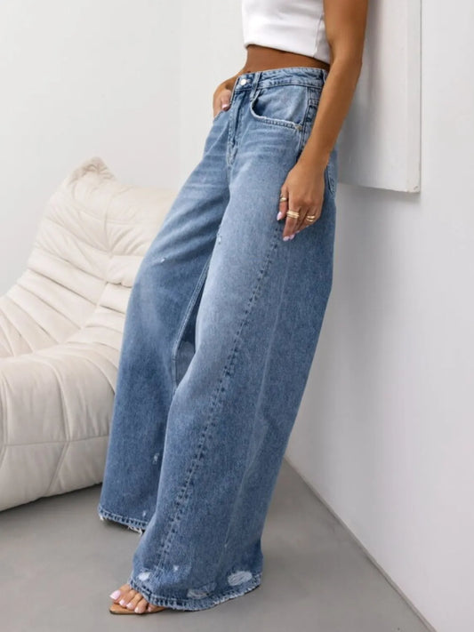 Distressed Wide Leg Jeans Carauana Store