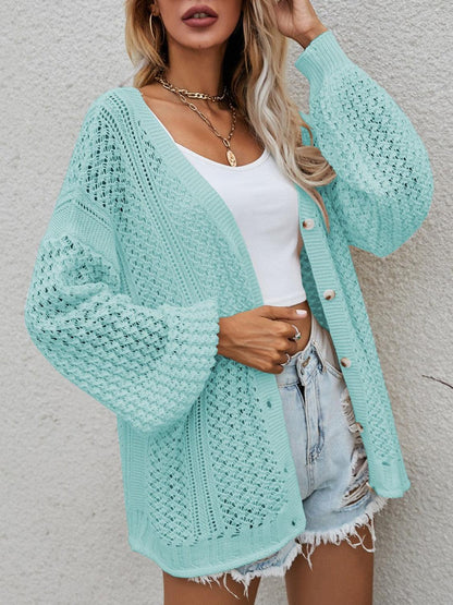 Openwork Button Front Cardigan