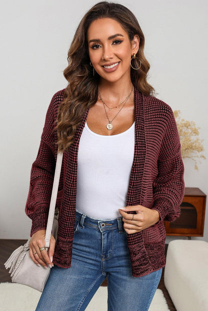 Waffle-knit Pocketed Open Front Cardigan