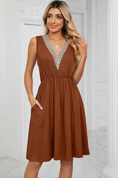 Pocketed V-Neck Wide Strap Dress