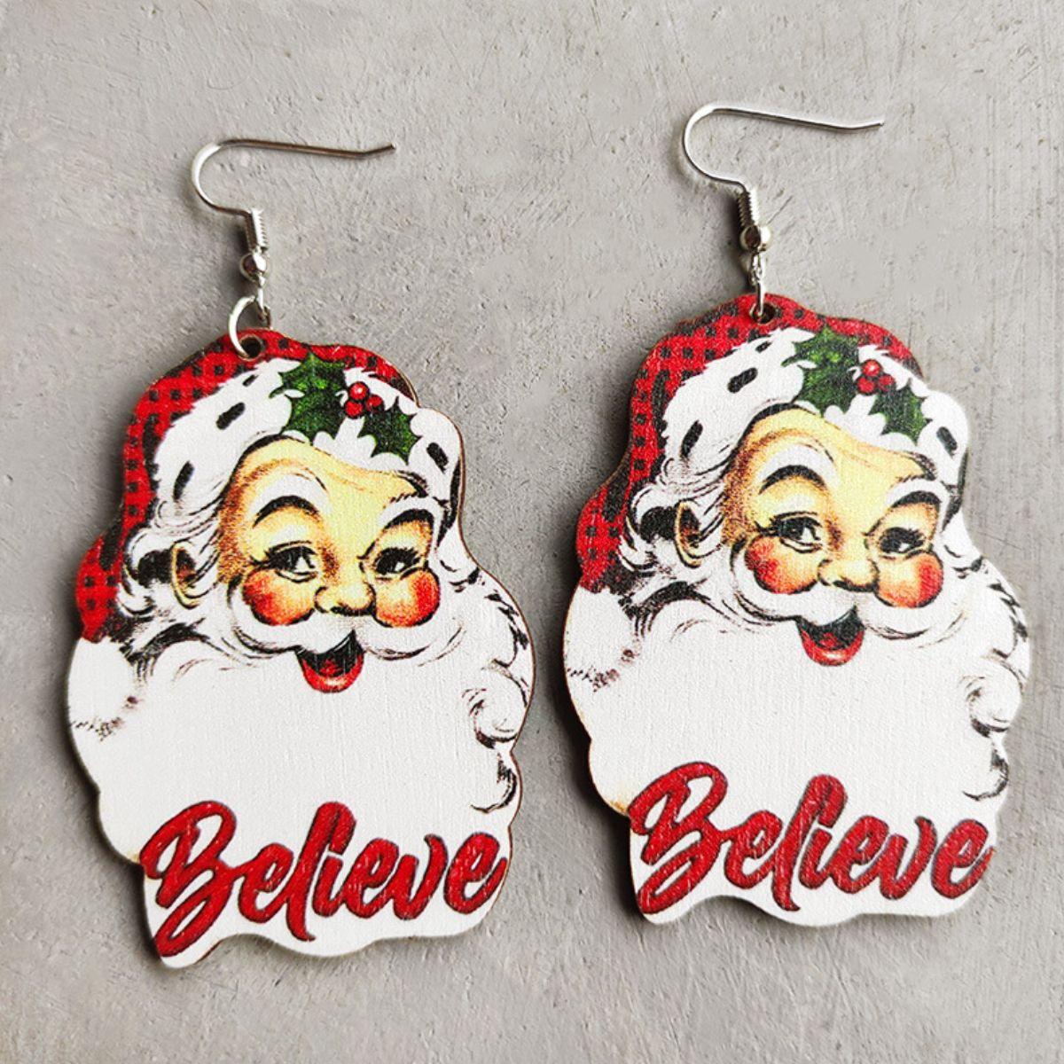 Christmas Themed Wood Dangle Earrings