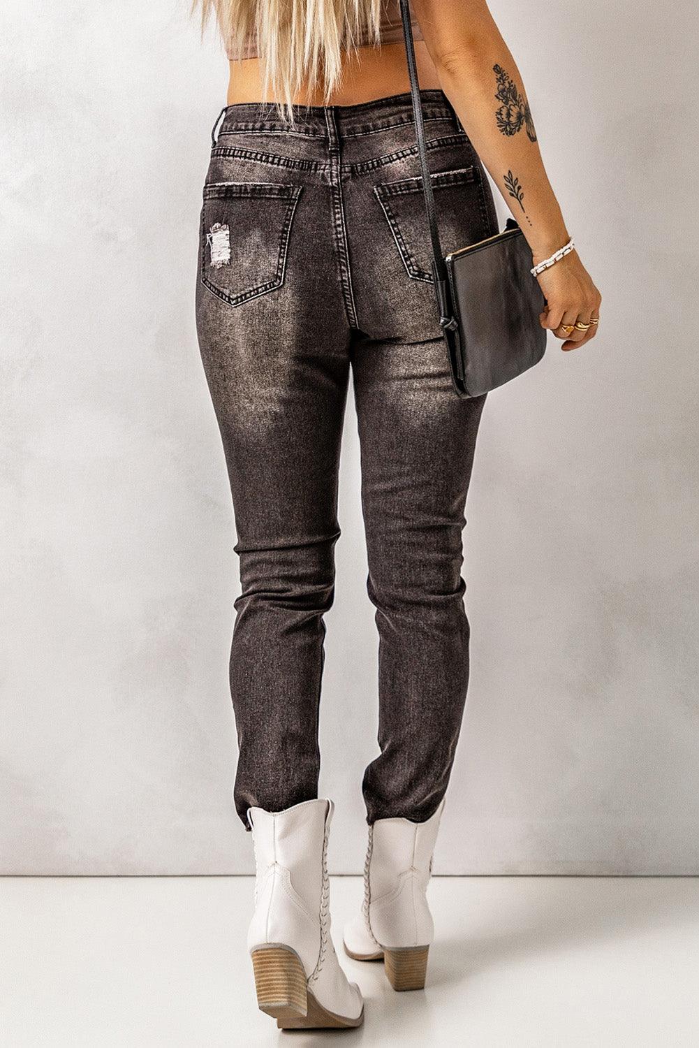 High Waist Raw Hem Skinny Jeans