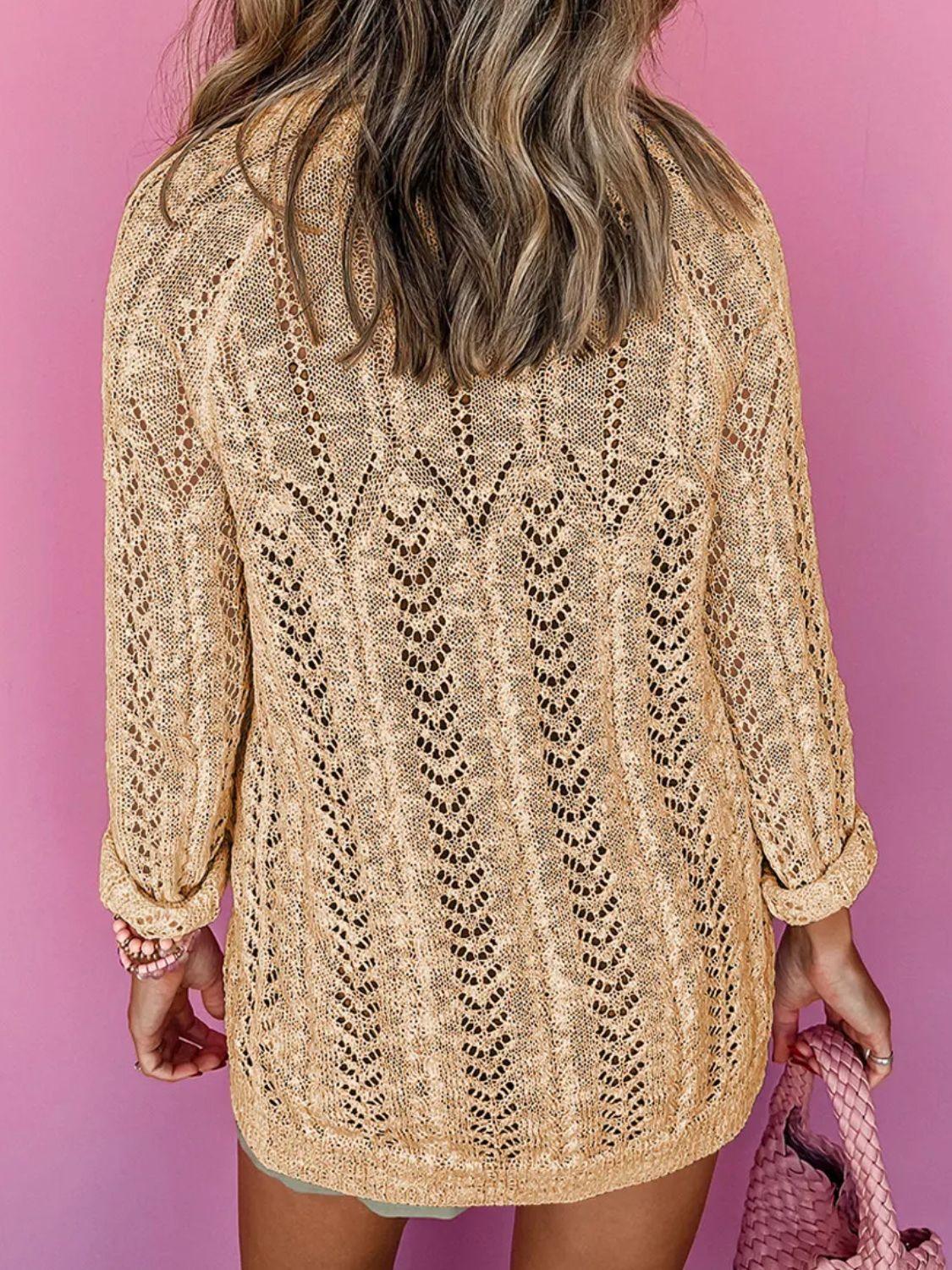 Openwork Open Front Long Sleeve Cardigan