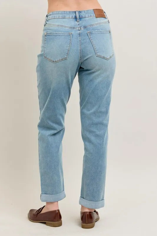 Judy Blue Full Size V-Front Cuff Boyfriend Jeans Plus Size Carauana Store